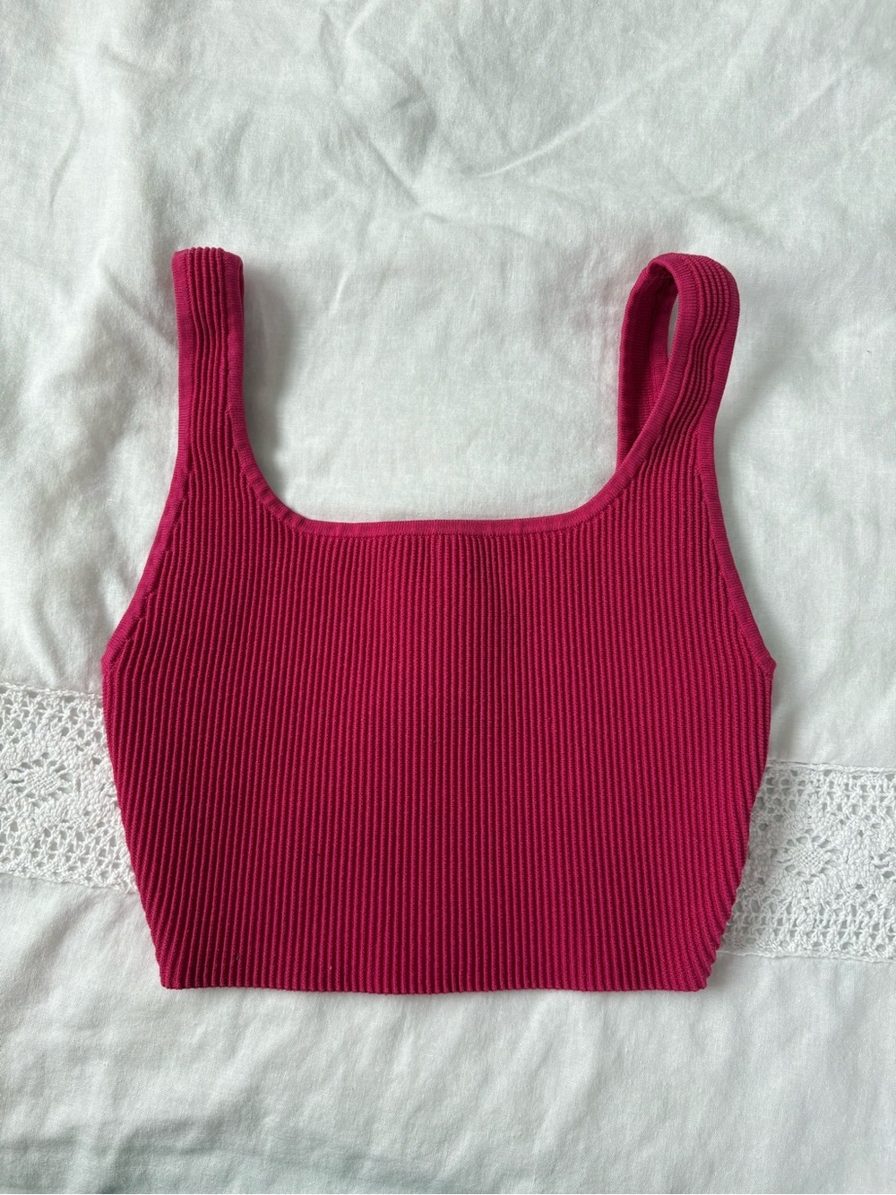 Babaton sculpt ribbed knit cropped top tank pink magenta SMALL